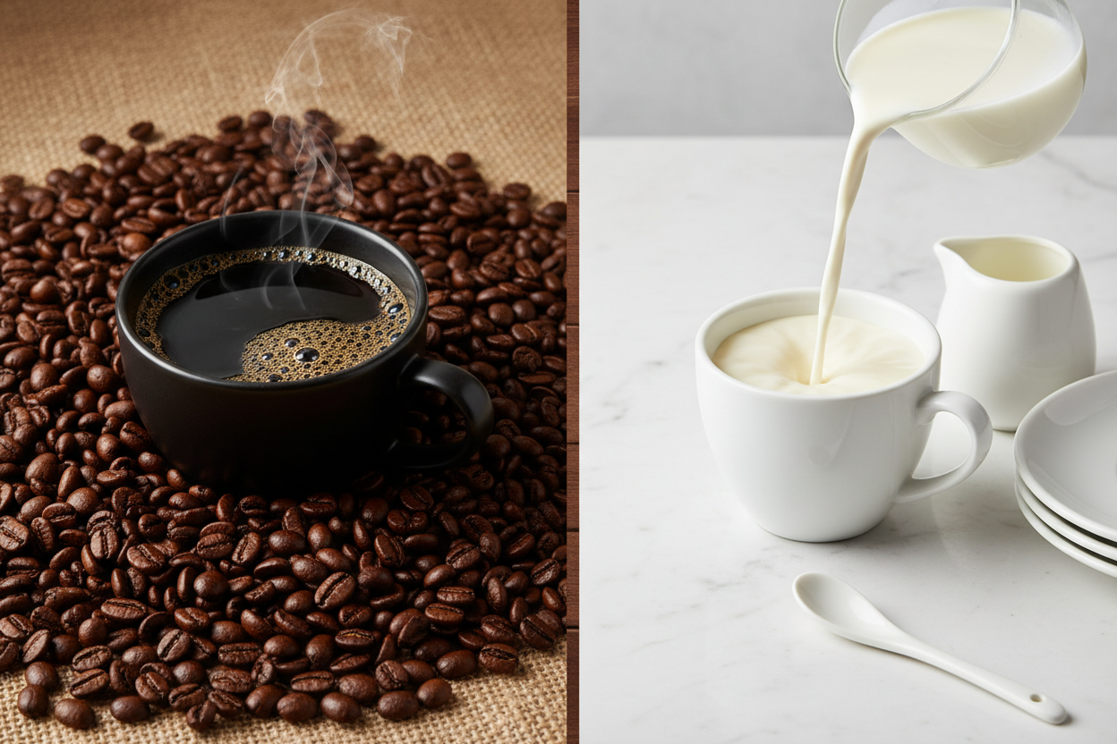 coffee to left and withe to right
